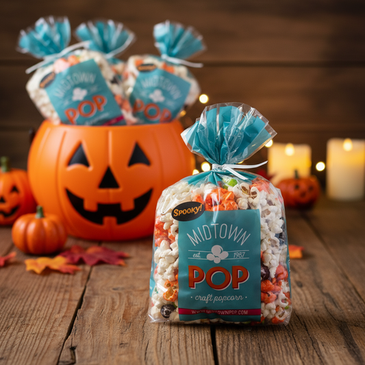 Midtown Pop Halloween Midtown Mix Popcorn black and orange candy popcorn